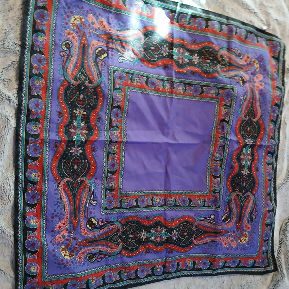 Women's Vintage Large Square Purple Paisley Scarf - Picture 4 of 5